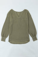 Waffle-Knit Notched High-Low Top