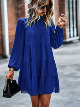 Load image into Gallery viewer, Frill Neck Puff Sleeve Tiered Dress
