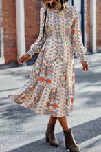 Load image into Gallery viewer, Patchwork Smocked Puff Sleeve Tiered Midi Dress
