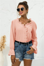 Load image into Gallery viewer, Frill Trim V-Neck Flounce Sleeve Shirt

