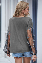 Load image into Gallery viewer, Butterfly Applique Round Neck Waffle-Knit Top
