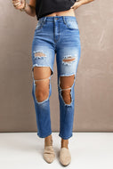 Distressed Acid Wash Jeans with Pockets