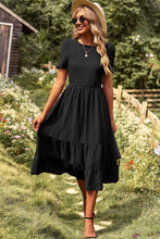 Load image into Gallery viewer, Swiss Dot Smocked Round Neck Short Sleeve Midi Dress

