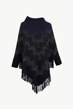 Load image into Gallery viewer, Chevron Mock Neck Fringe Hem Poncho
