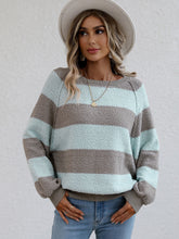 Load image into Gallery viewer, Striped Raglan Sleeve Ribbed Trim Knit Top
