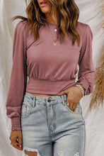 Load image into Gallery viewer, Smocked Cuff Long Sleeve Cropped Top
