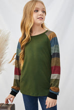 Load image into Gallery viewer, Girls Striped Raglan Sleeve Round Neck Top
