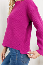 Load image into Gallery viewer, Heimish Losing Track Full Size Hem Detail Rib-Knit Sweater in Magenta
