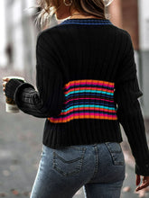Load image into Gallery viewer, Striped Contrast V-Neck Dropped Shoulder Sweater
