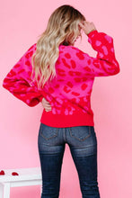 Load image into Gallery viewer, Leopard Ribbed Trim Dropped Shoulder Sweater
