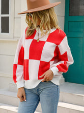 Load image into Gallery viewer, Checkered Dropped Shoulder Knit Pullover

