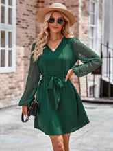 Load image into Gallery viewer, Tied Swiss Dot Long Sleeve Mini Dress
