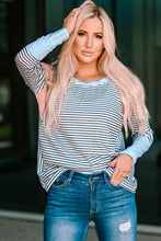 Load image into Gallery viewer, Striped Round Neck Long Raglan Sleeve Tee
