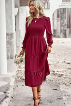 Load image into Gallery viewer, Smocked Round Neck Flounce Sleeve Midi Dress
