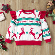 Kids Christmas Ruffle Shoulder Sweatshirt