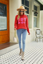 Load image into Gallery viewer, Woven Right Lip Graphic Slit Dropped Shoulder Sweater
