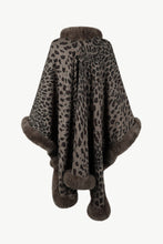 Load image into Gallery viewer, Animal Print Faux Fur Trim Poncho Jacket
