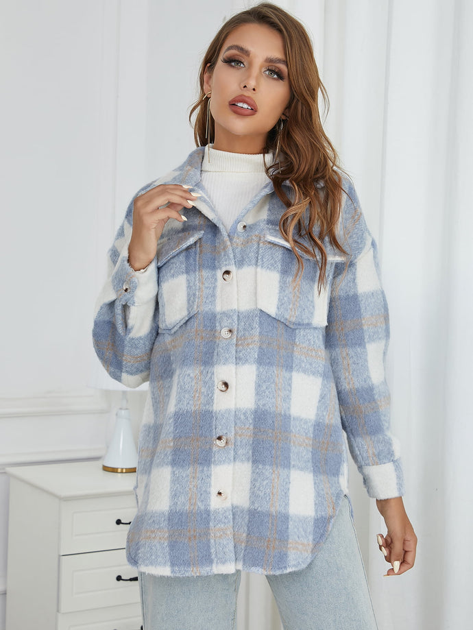Plaid Slit Button Down Brushed Jacket