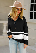 Load image into Gallery viewer, Striped Half-Zip Collared Sweater
