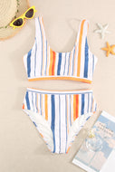 Multicolor Striped Scoop Neck Tankini Set