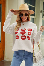 Load image into Gallery viewer, Woven Right Lip Graphic Slit Dropped Shoulder Sweater
