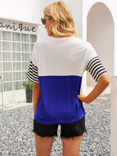 Load image into Gallery viewer, Striped Color Block Round Neck Tee
