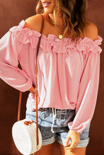 Load image into Gallery viewer, Pink Puff Sleeve Ruffled Off Shoulder Blouse
