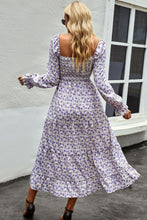 Load image into Gallery viewer, Floral Smocked Square Neck Slit Midi Dress
