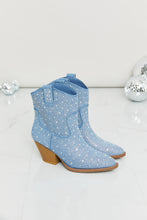 Load image into Gallery viewer, Forever Link Rhinestone Cowboy Booties in Blue Denim
