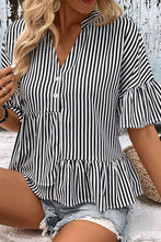 Load image into Gallery viewer, Striped Asymmetrical Flounce Sleeve Blouse

