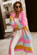 Load image into Gallery viewer, Color Block Open Front Drop Shoulder Duster Cardigan with Pockets
