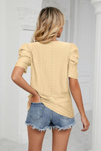 Load image into Gallery viewer, Eyelet Puff Sleeve Round Neck Blouse
