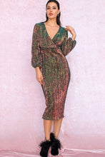 Load image into Gallery viewer, Multicolored Sequin Surplice Midi Dress
