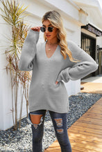 Load image into Gallery viewer, Rib-Knit V-Neck Tunic Sweater
