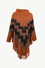 Load image into Gallery viewer, Chevron Mock Neck Fringe Hem Poncho
