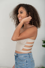 Load image into Gallery viewer, SHOPIRISBASIC Ready to Go Faux Leather Strappy Bustier Crop Top in Oyster
