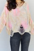 Load image into Gallery viewer, POL Mix It Up Tie Dye Hooded Distressed Sweater in Ivory/Pink
