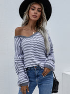 Striped Horizontal Ribbing Scoop Neck Sweater