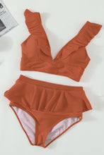 Load image into Gallery viewer, Ruffle Trim Deep V Cropped Tankini Set
