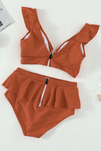 Load image into Gallery viewer, Ruffle Trim Deep V Cropped Tankini Set
