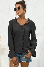 Load image into Gallery viewer, Frill Trim V-Neck Flounce Sleeve Shirt

