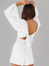 Load image into Gallery viewer, Tie Back Smocked Balloon Sleeve Romper
