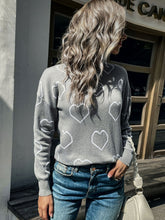 Load image into Gallery viewer, Heart Print Dropped Shoulder Round Neck Sweater
