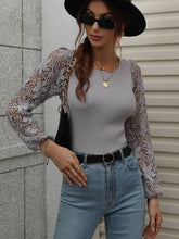 Load image into Gallery viewer, Lace Sleeve Round Neck Ribbed Top
