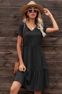 V-Neck Short Sleeve Tiered Dress