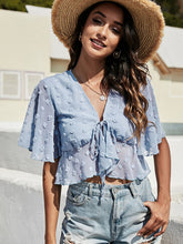 Load image into Gallery viewer, Swiss Dot Tied Flutter Sleeve Cropped Blouse
