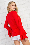 Perfect V Neck Two Tiered Bell Cuff Top IN RED | DIBS 925