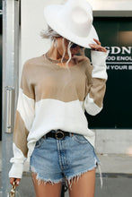 Load image into Gallery viewer, Two-Tone Ribbed Trim Dropped Shoulder V-Neck Sweater

