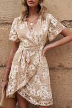 Load image into Gallery viewer, Tie Waist Surplice Neck Pom-Pom Trim Dress
