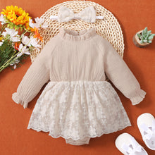 Load image into Gallery viewer, Baby Girl Frill Neck Spliced Lace Bodysuit Dress
